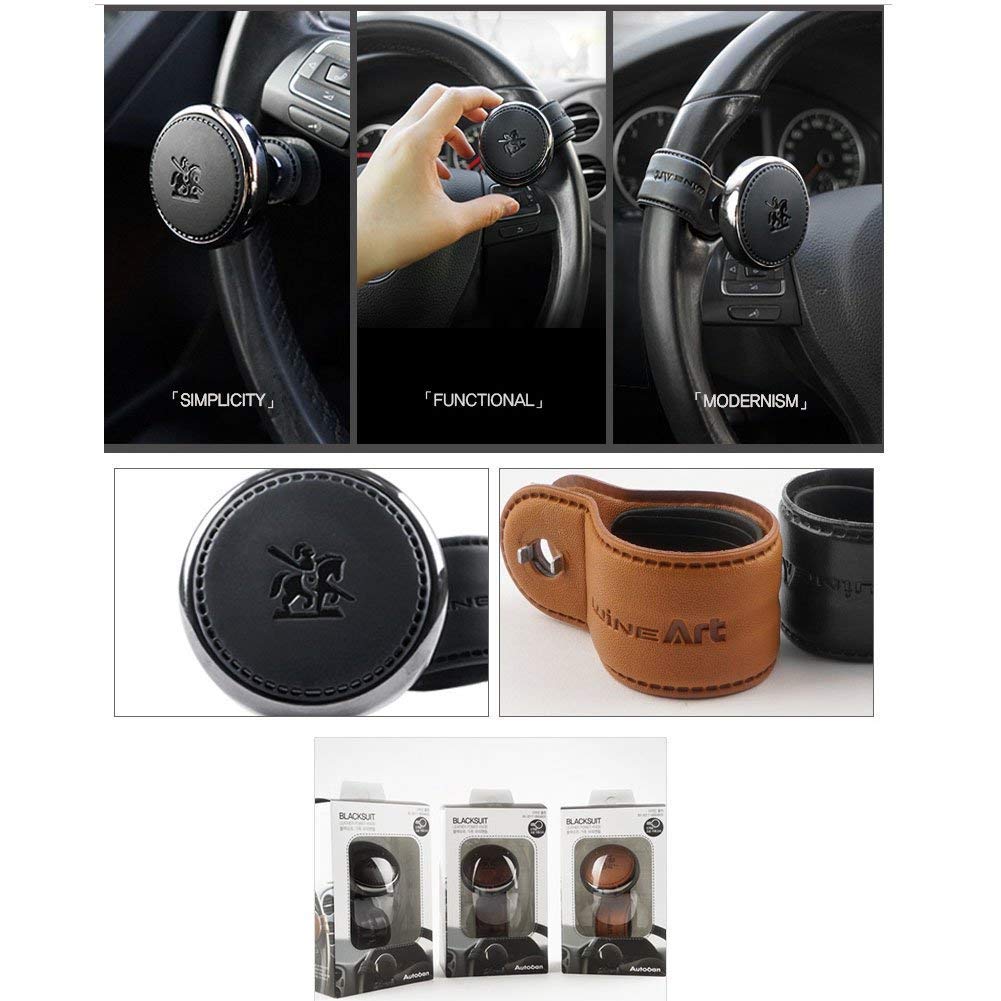 Car Oxygen -BlackSuit Leather Power Handle Knob Handle Steering Wheel knob