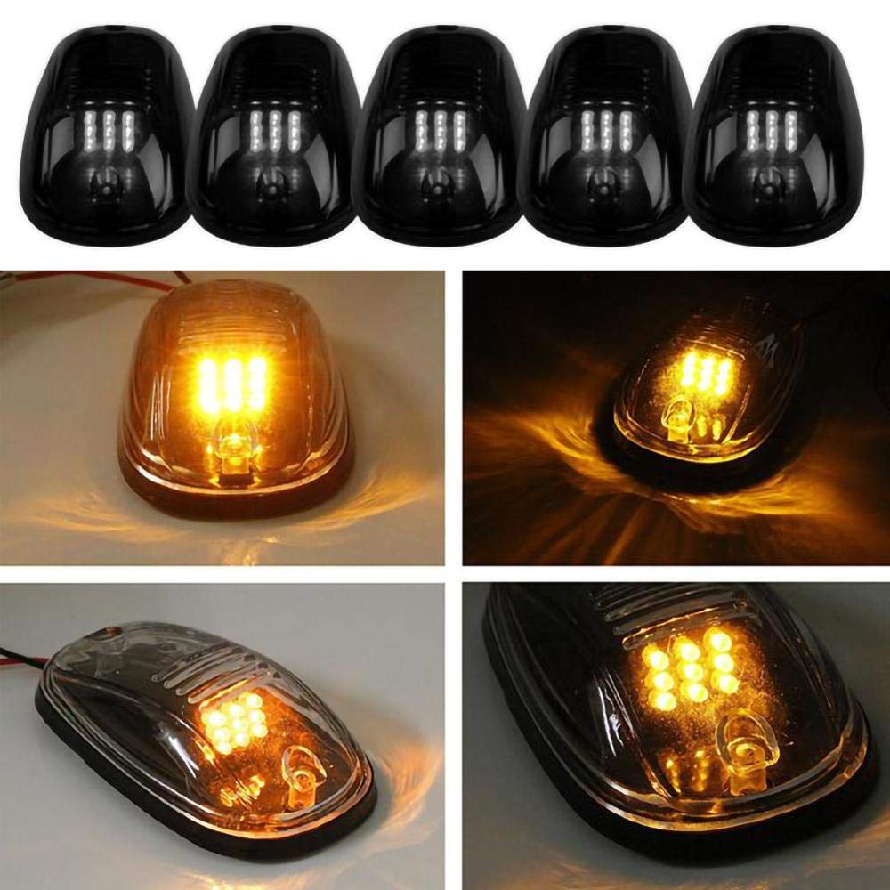 Car Oxygen -5pcs Car Cab Roof Marker Lights For Truck SUV DC 12V 9-LED Black Smoked Lens Clearance Marker LED Roof Lamps Doom Lights