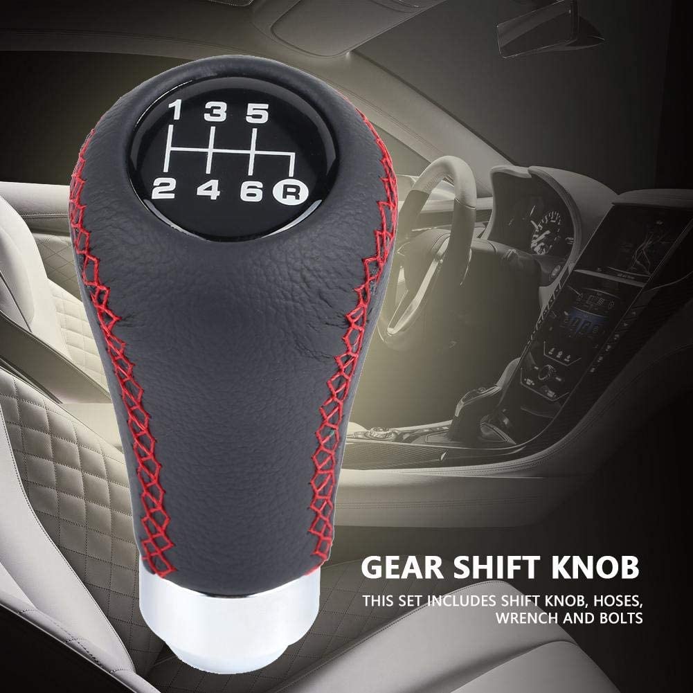 Car Oxygen - Gear Shift Knob, Red Gear Knob Universal Car Gear Knob Shifter PU 6 Speed Gear Shift Knob Shifter Stick Head with 3 Hoses Spade Shift Knob Manual Shift Stick