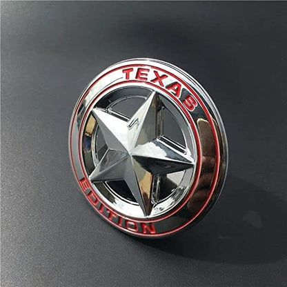 Star Texas Edition Logo 8 x 8cm Car Bike Metal Star Texas Edition Logo Car Emblem Texas 3D Badge Auto Racing Sport Sticker Grand Tourer Decal (Silver RED Star Texas Edition 3D Sticker)