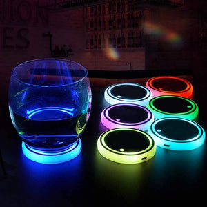 LED Coaster Logo Cup Holder 7 Colors Changing Atmosphere Lamp Car Fancy Lights  (Multicolor)