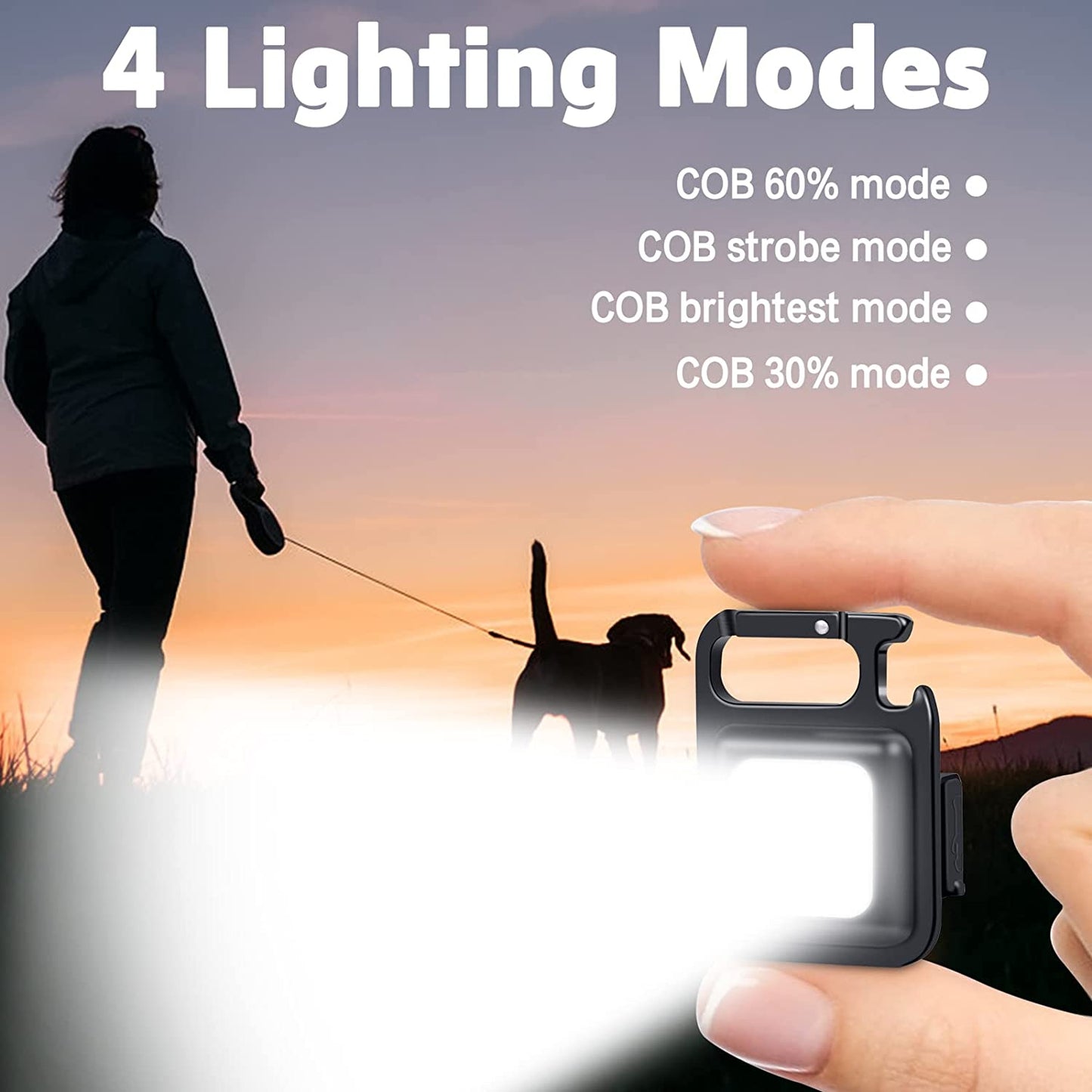 LED Small Flashlight, 1000Lumens Bright Rechargeable COB Keychain Flashlights,4 Light Modes Portable Pocket Light with Folding Bracket Bottle Opener and Magnet Base for Fishing, Walking and Camping