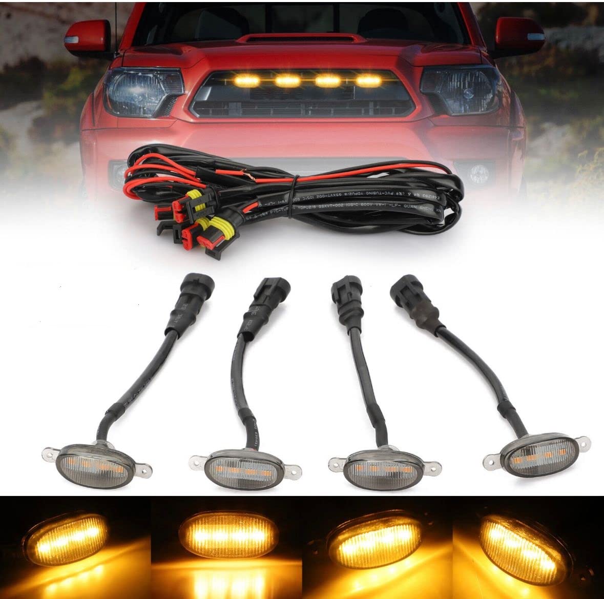 Yellow Grill Led with Fuse Adapter Wiring Harness Kit / Fuse CarOxygen - Adapter Wiring Harness Kit/ (4PCS)