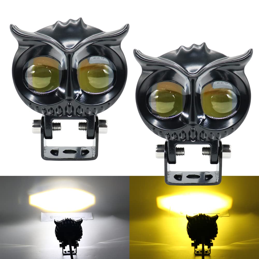 2 Led OWL Shape Fog Yellow-White light Low & High Beam for universal vehicles 9V-60V 40W