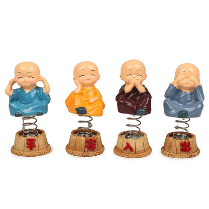 CarOxygen - Set of 4 Pcs Spring Little Buddha Monk Statue for Car Dashboard, Home Decor, Gifting