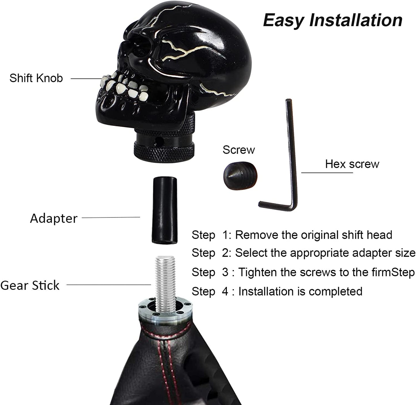 Gear Stick Knob Skull Style Shift Head Replacement Shifter Fit Most Manual Automatic Cars