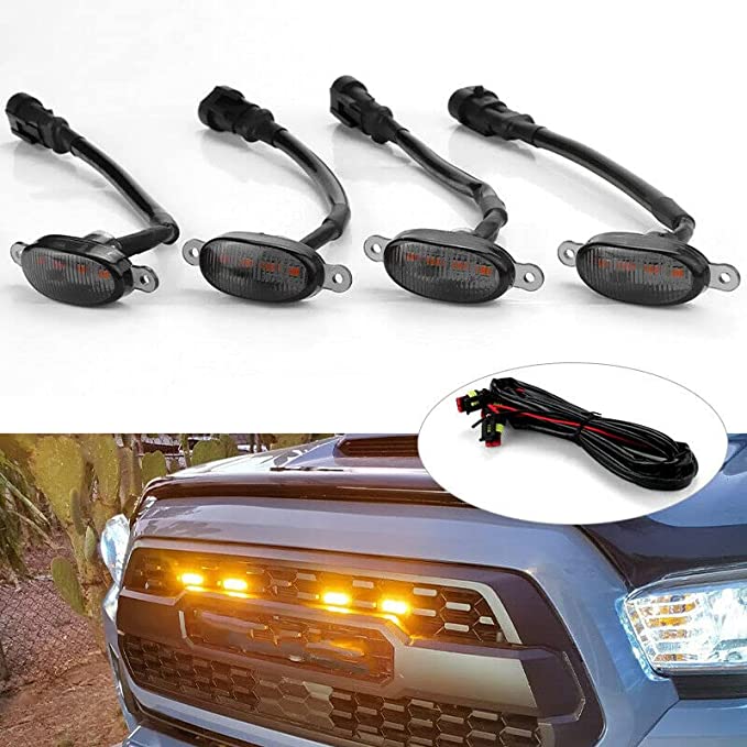 4 Pieces Smoked LED Lens Front Grille Running Light universal for car (Plug Design May Vary) Black