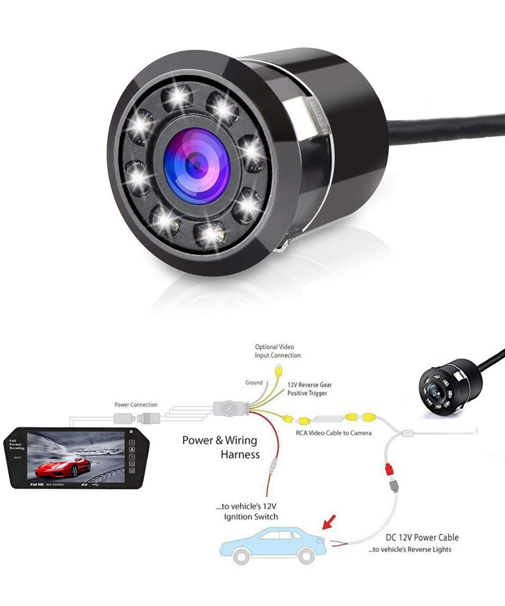 Car Oxygen - Car Rear View Reverse Parking Camera with 8 LED Waterproof 170 Degree Wide Angle Night Vision for All Cars