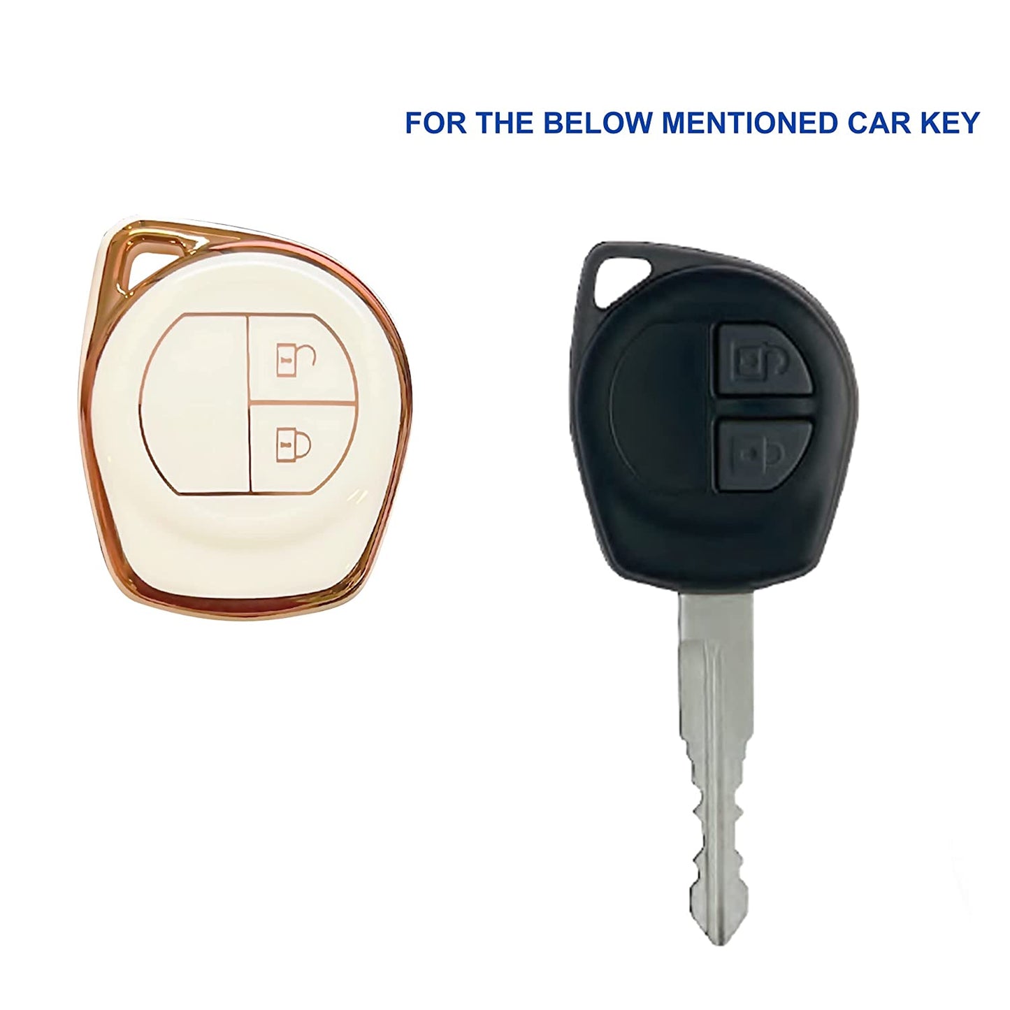 Piano Finish Golden Borders TPU Key Cover Compatible with Swift | Ertiga | Wagonr | Celerio | Swift Dzire | Alto | Eeco | Breza | S Presso | Ignis Remote Key - (2 Button)