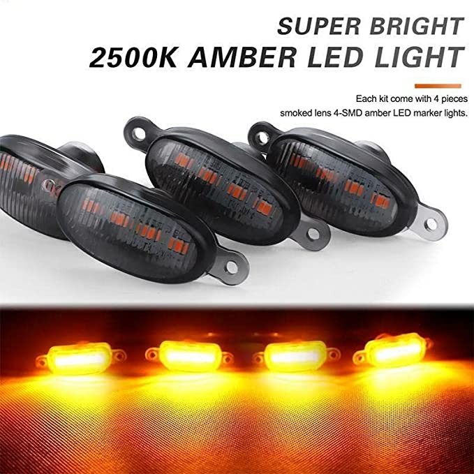 4 Pieces Smoked LED Lens Front Grille Running Light universal for car (Plug Design May Vary) Black