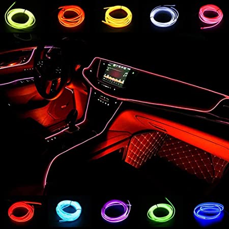 Car Lights Interior 3 Meter RGB El Wires Car kit 3m/9ft Cold Interior Trim Bright Car Decorative Atmosphere Neon Light Tube Circle Up (USB Plug) (RGBW))