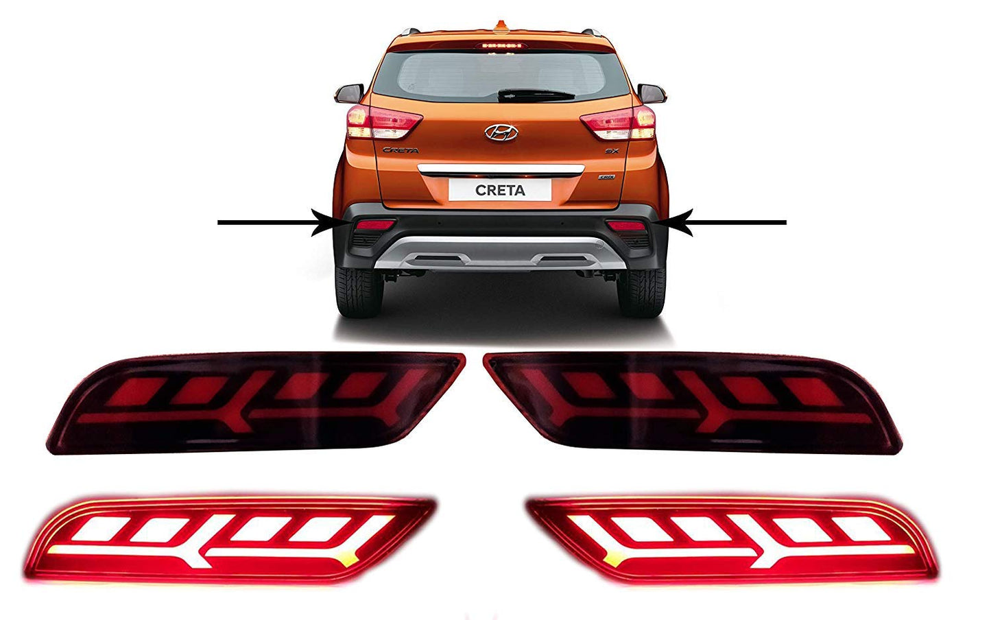 Hyundai Creta 2018+ Model Reflector Light 2 Function ( Non - Matrix ) Type - D Car Reflector Light  (Red)