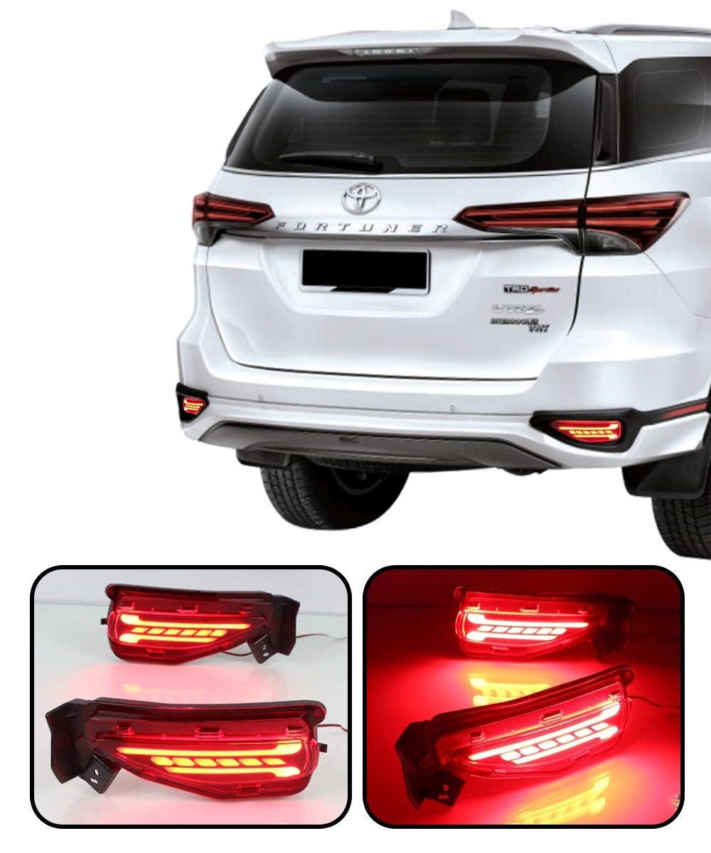 Rear Car Oxygen -Bumper Led Reflector Drl Back Light for Toyota Fortuner 2012-2015 Models (Red) Set of 2