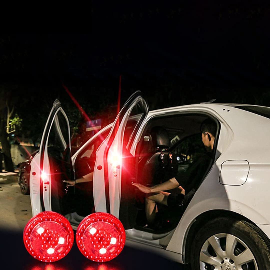 LED Wireless Car Door Warning Open Lights Indicator Decor Interior Flash Magnetic car led Lights for Anti Rear-End(RED) Free Batteries (Red Light -( 1 Pair- 2 pcs)