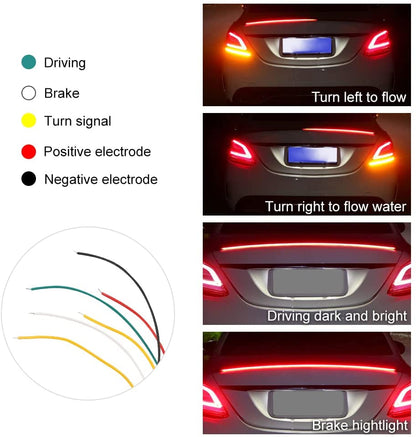 Car Spoiler Light -LED Car Tail Brake Light/Turn Signal Indicator/DRL Universal Car/Jeepcompus Rear Exterior Strip Trunk Light Multicolor Changing (Carbon Fiber) 54inch