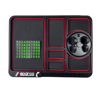Car Multi Function Non Slip Dashboard Mat with 360Â° Rotatable Mount Phone Holder Stand & Parking Numbers for All Cars | Coins Keys Cellphone Holder - Sparco