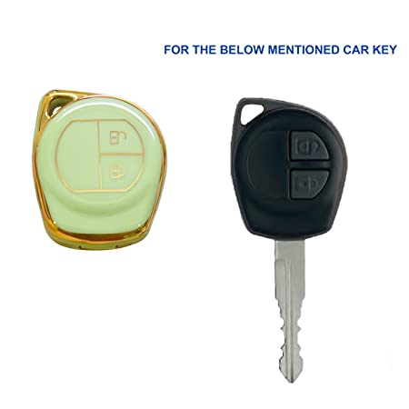 Piano Finish Golden Borders TPU Key Cover Compatible with Swift | Ertiga | Wagonr | Celerio | Swift Dzire | Alto | Eeco | Breza | S Presso | Ignis Remote Key - (2 Button)