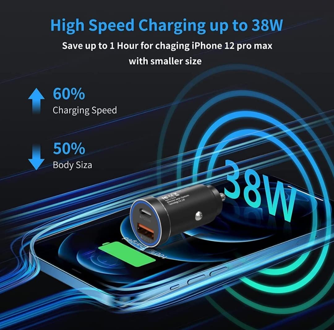 Budi Car Fast Charger with Type C Charging Port 36W PD 18W Quick Charge 3.0 Compatible with iPhone/Samsung/MI/Oppo/Vivo/Tablets