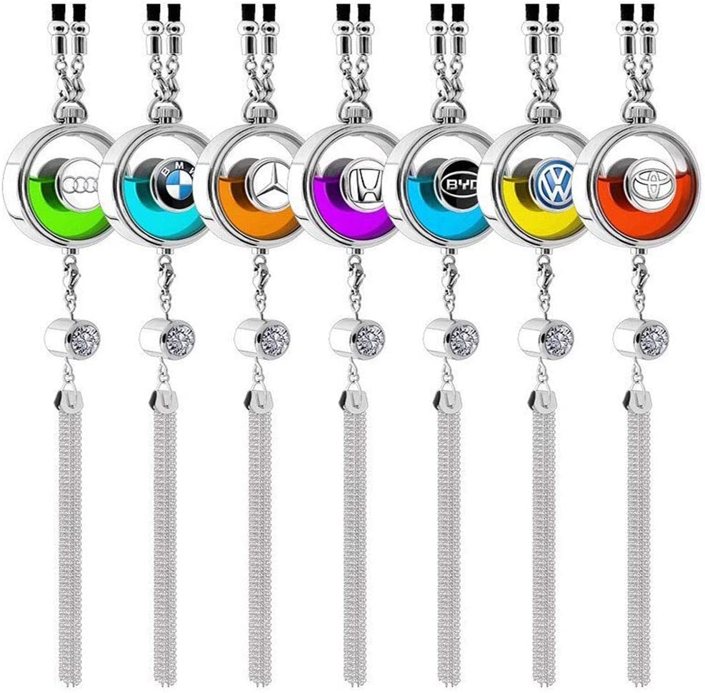 Original Car Rearview Mirror Metal Tassel and Crystal Inlay Logo Pendant Hanging Air Freshener