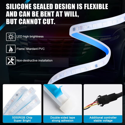 Car Led Lights Exterior Car Hood Light Strip 46 inch (1.8M) Multicolors 12V 108 LEDs Daytime Running Light for SUV, Truck, APP & Remote Control Car Engine Cover Decoration Headlight 1Pcs