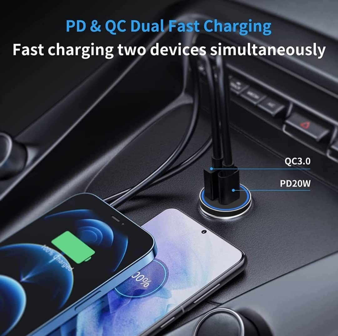 Budi Car Fast Charger with Type C Charging Port 36W PD 18W Quick Charge 3.0 Compatible with iPhone/Samsung/MI/Oppo/Vivo/Tablets