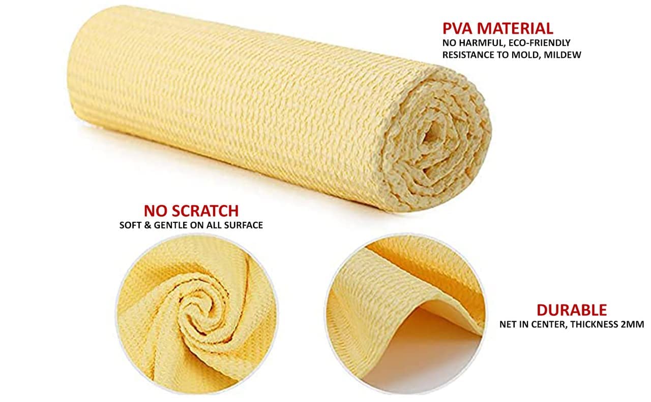 Super Absorbent PVA Drying Chamois Leather Towel for Car/Office/Home Cleaning - Super Absorption Capacity of 250 Ml Water (66X43) cm)