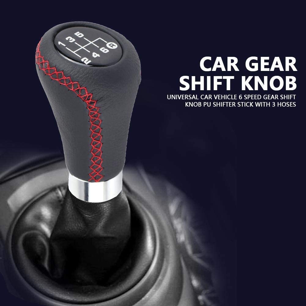 Car Oxygen - Gear Shift Knob, Red Gear Knob Universal Car Gear Knob Shifter PU 6 Speed Gear Shift Knob Shifter Stick Head with 3 Hoses Spade Shift Knob Manual Shift Stick