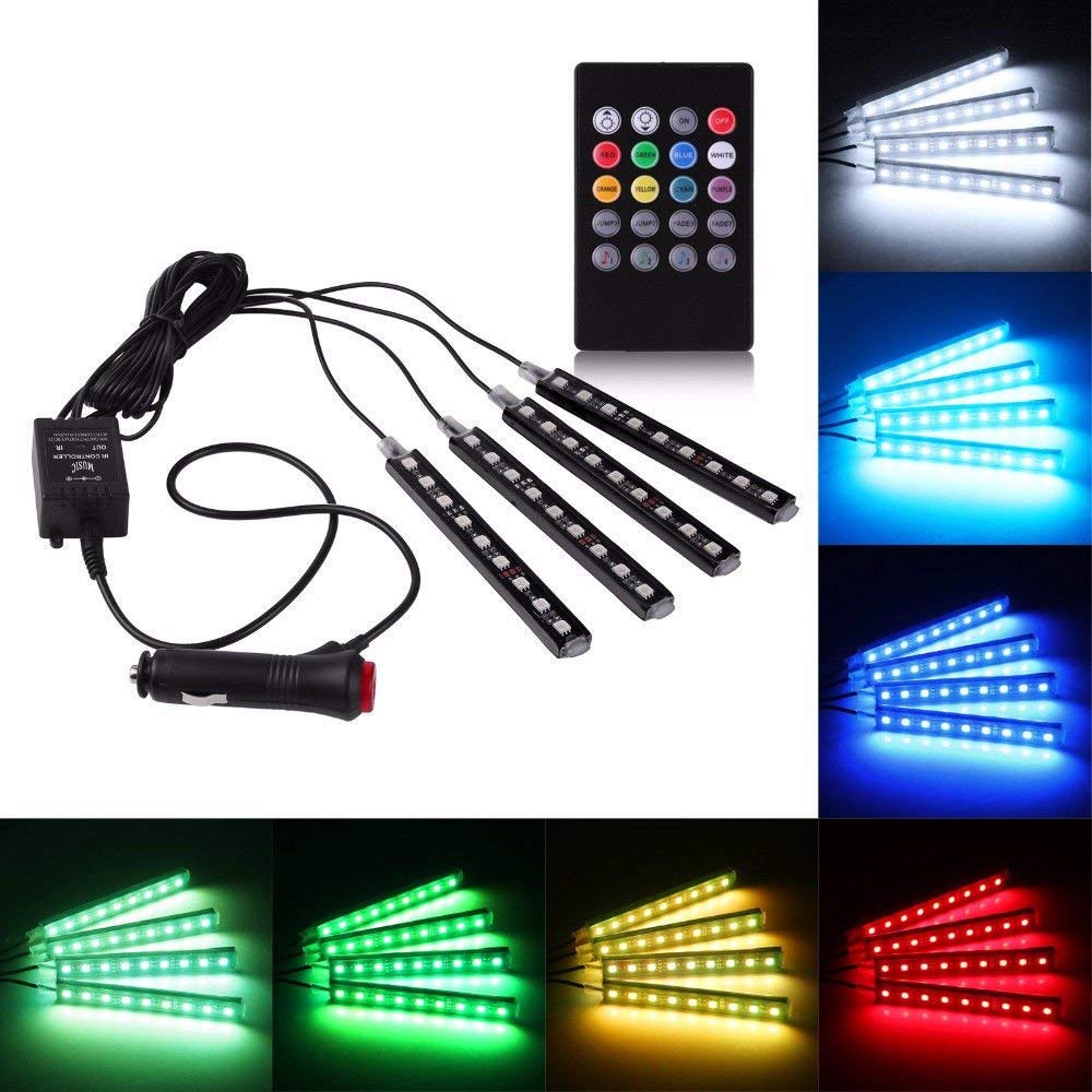 Car Oxygen Atmosphere Lights ,12x4 Car LED Strip Light, 48 LED DC 12V Multicolour Interior Light LED Under Dash Lighting Kit with Sound Active Function and Wireless Remote Control Car Fancy Light