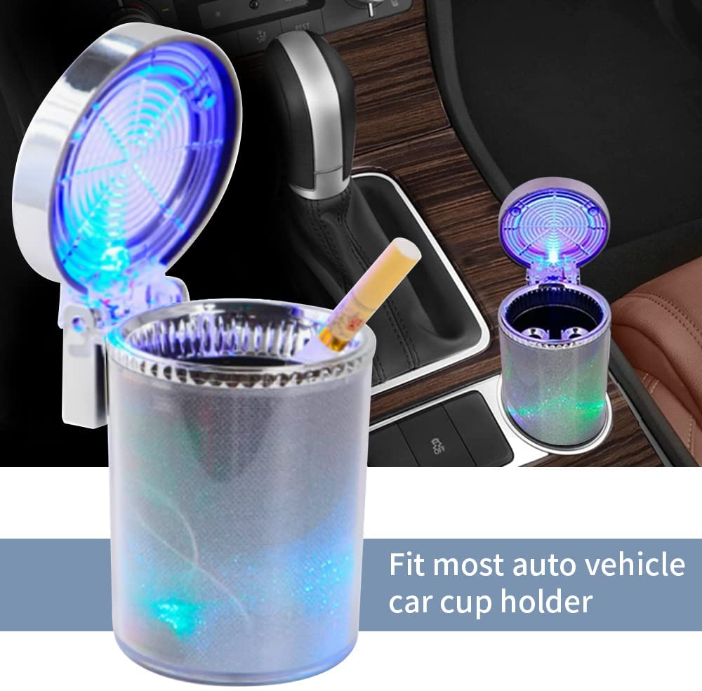 CarOxygen - Ashtray Portable Ashtray with Colorful LED Light Smokeless Ashtray with Lid Smell Proof, Suitable for Car, Outdoor Travel, Home Use, Office