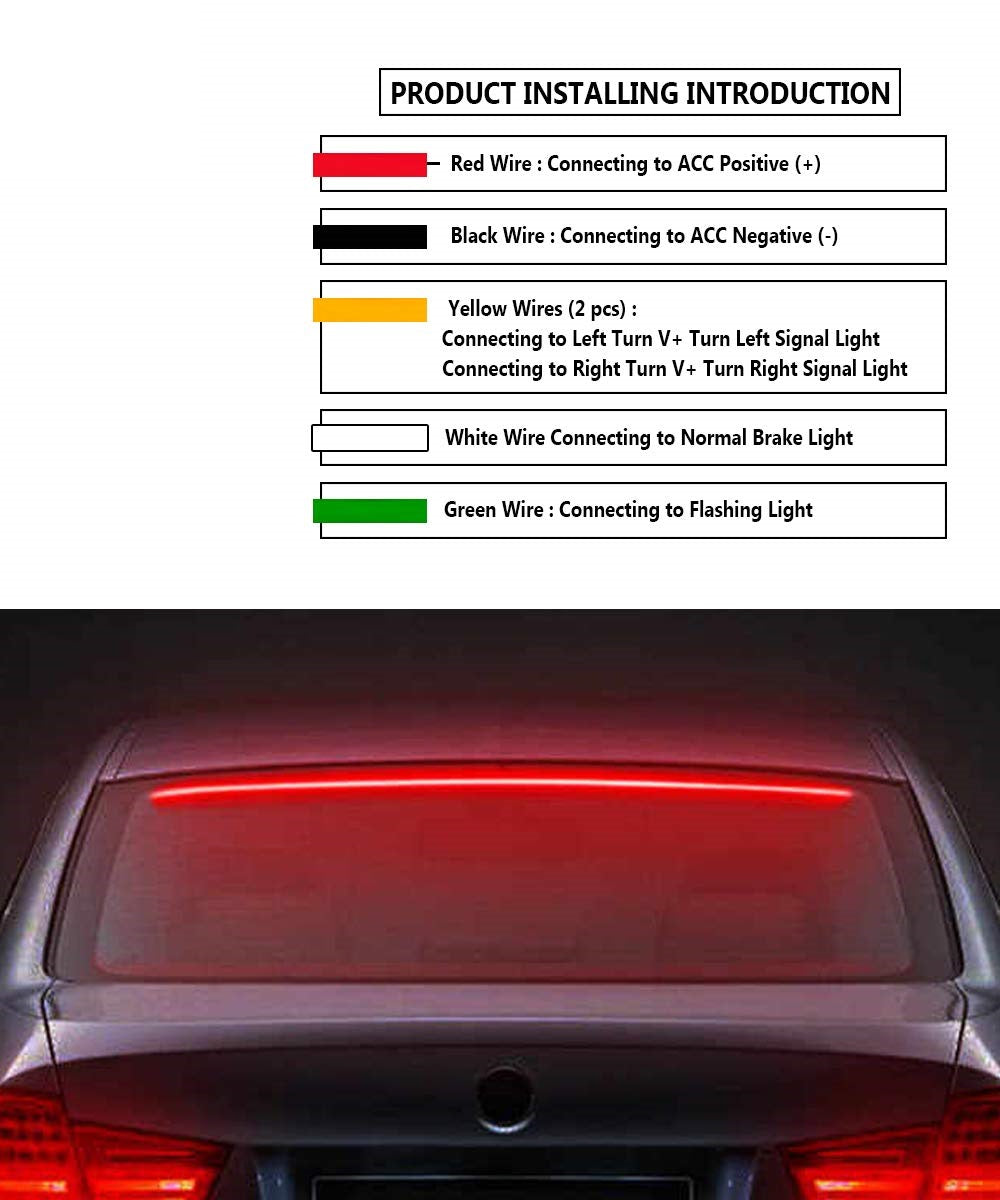 Car Oxygen - Rear Windshield Brake Strip LED Warning Light for All Cars - 90CM, Transparent Red