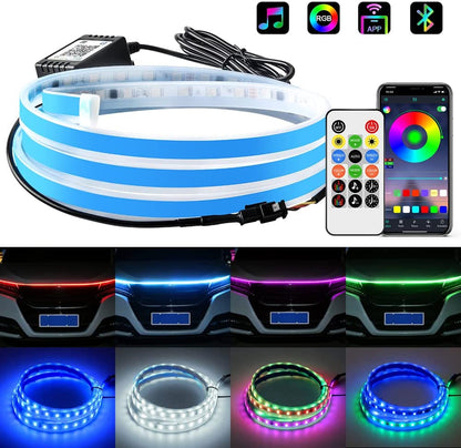 Car Led Lights Exterior Car Hood Light Strip 46 inch (1.8M) Multicolors 12V 108 LEDs Daytime Running Light for SUV, Truck, APP & Remote Control Car Engine Cover Decoration Headlight 1Pcs