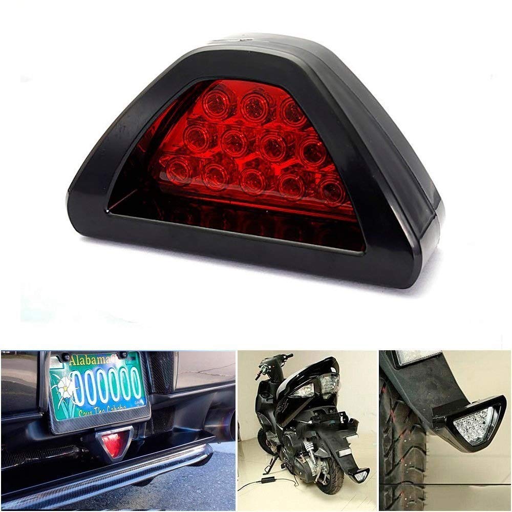 CarOxygen -12 LED Car Blinking Brake Light Triangle F1 Style Rear Tail Brake Lamp 12V Universal Fit for All Cars (Red)