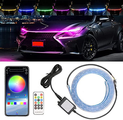 Car Led Lights Exterior Car Hood Light Strip 46 inch (1.8M) Multicolors 12V 108 LEDs Daytime Running Light for SUV, Truck, APP & Remote Control Car Engine Cover Decoration Headlight 1Pcs