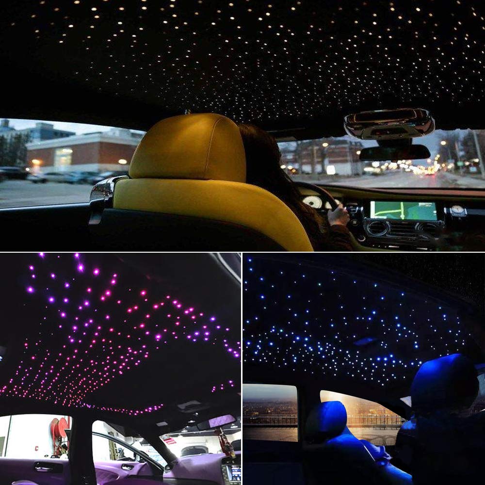 16W Fiber Optic Star Ceiling Light Kit RGBW APP+Music Control Sound Sensor Light Source with 28key RF Musical Remote and Fiber Cable 300pcs 0.75mm 9.8ft/3m for Car and Home