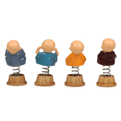 CarOxygen - Set of 4 Pcs Spring Little Buddha Monk Statue for Car Dashboard, Home Decor, Gifting
