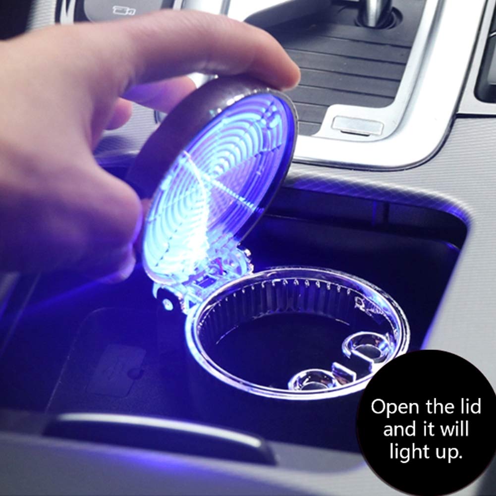 CarOxygen - Ashtray Portable Ashtray with Colorful LED Light Smokeless Ashtray with Lid Smell Proof, Suitable for Car, Outdoor Travel, Home Use, Office