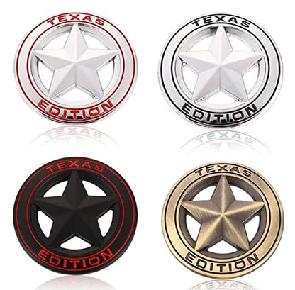Star Texas Edition Logo 8 x 8cm Car Bike Metal Star Texas Edition Logo Car Emblem Texas 3D Badge Auto Racing Sport Sticker Grand Tourer Decal (Silver RED Star Texas Edition 3D Sticker)