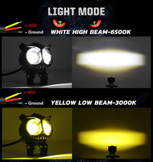 2 Led OWL Shape Fog Yellow-White light Low & High Beam for universal vehicles 9V-60V 40W