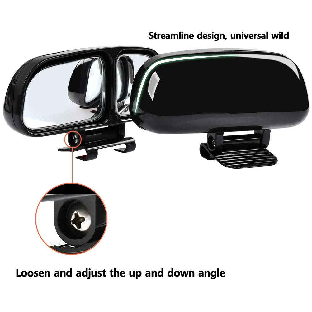 Car Universal Adjustable Wide Angle Blind Spot Left and Right Side Rear Mirrors (2 Piece, Black)