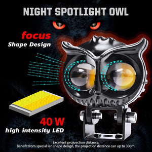 2 Led OWL Shape Fog Yellow-White light Low & High Beam for universal vehicles 9V-60V 40W