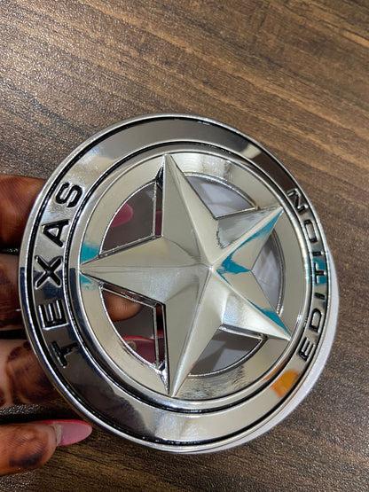 Star Texas Edition Logo 8 x 8cm Car Bike Metal Star Texas Edition Logo Car Emblem Texas 3D Badge Auto Racing Sport Sticker Grand Tourer Decal (Silver RED Star Texas Edition 3D Sticker)