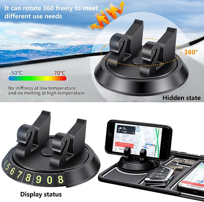 Car Multi Function Non Slip Dashboard Mat with 360Â° Rotatable Mount Phone Holder Stand & Parking Numbers for All Cars | Coins Keys Cellphone Holder - Sparco