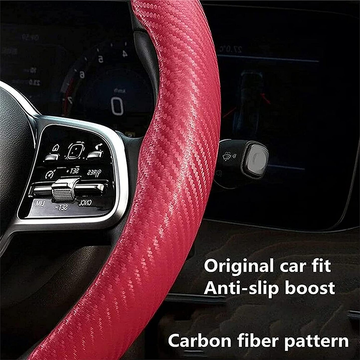 2PC 15inch Car Anti-skid Steering Wheel Cover Red Carbon Fiber Steering Cover