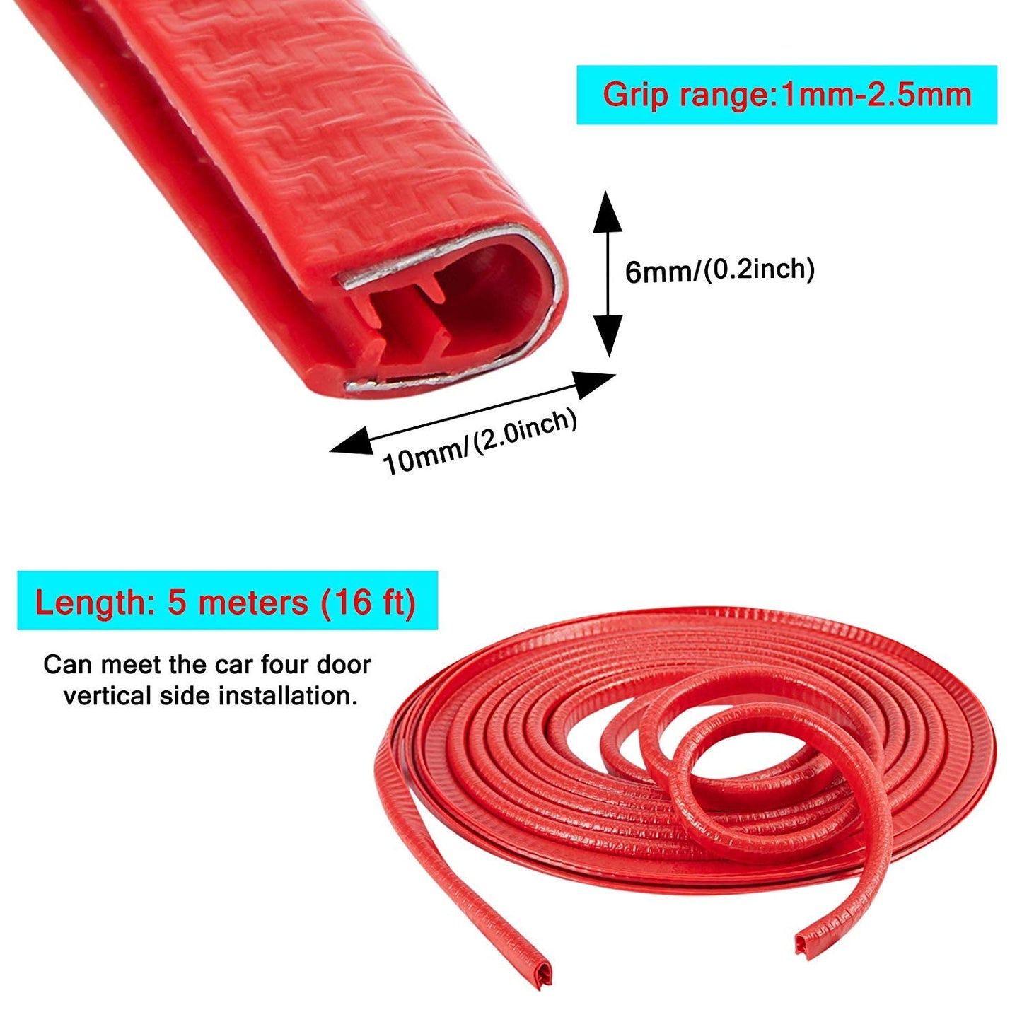 Car Oxygen - U Shape Edge Trim Rubber Strip Seal Protector Car Door Guards (16 ft/5 m )