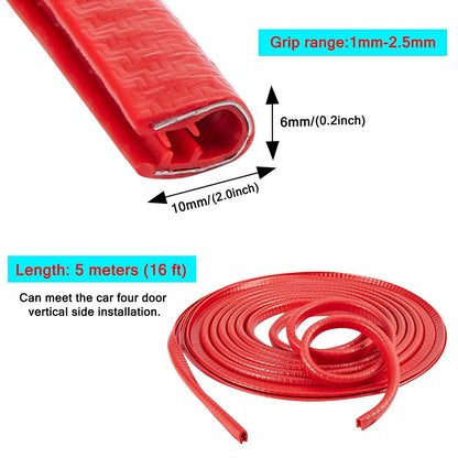 CarOxygen - U Shape Edge Trim Rubber Strip Seal Protector Car Door Guards (16 ft / 5 m)