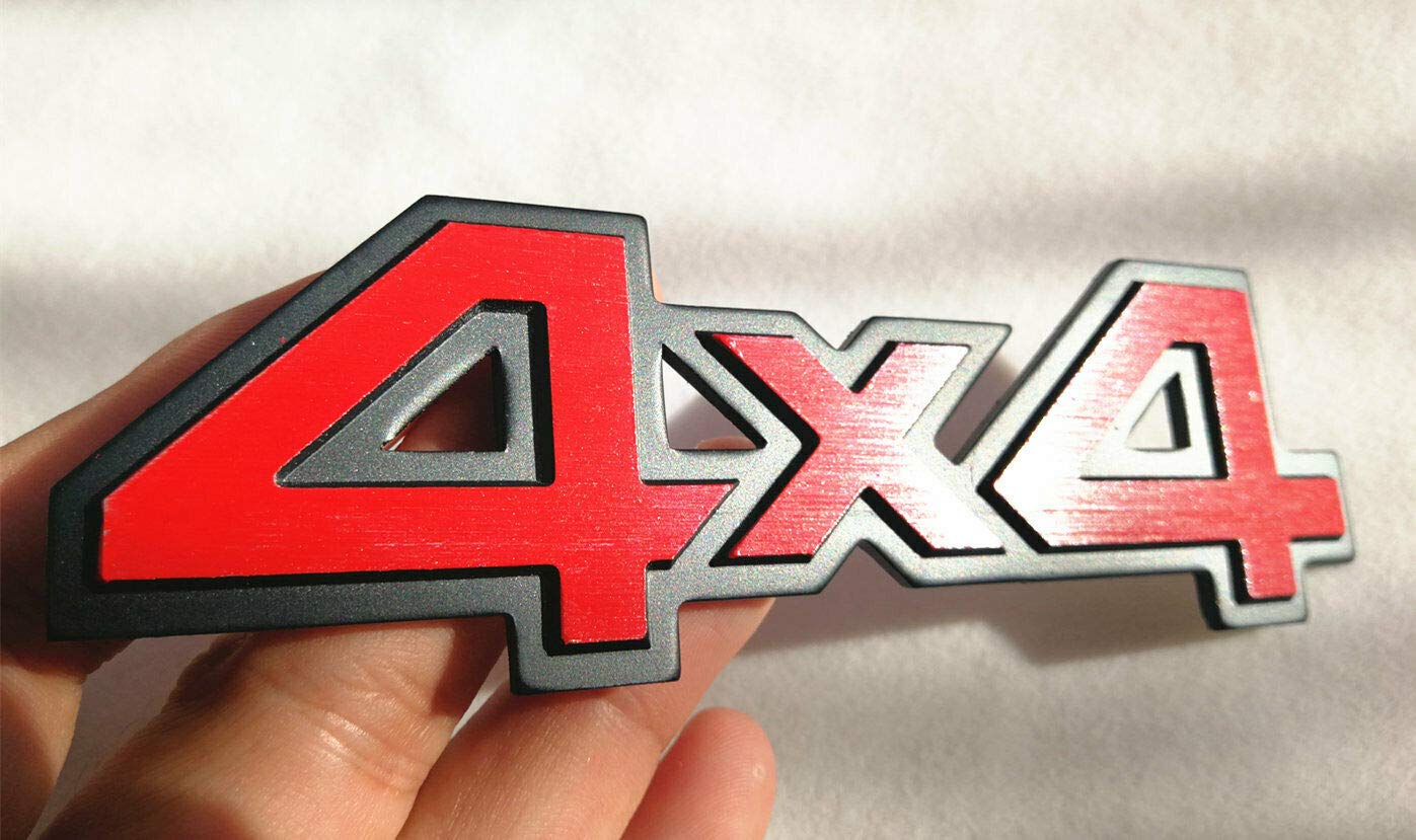 CarOxygen 4x4 Emblem Badge Nameplate 3D Car Sticker Decal Replacement Aluminum Metal, Emblem Badge Decal for, All Cars 14x4.5x0.5CM (Universal) Pack of 1 (Red)