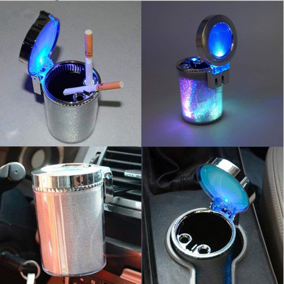 CarOxygen - Ashtray Portable Ashtray with Colorful LED Light Smokeless Ashtray with Lid Smell Proof, Suitable for Car, Outdoor Travel, Home Use, Office