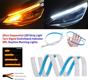 (Set of 2 )Sequential Flow Universal Ultra-fine 60cm DRL | Daytime Running Light | Flexible | Soft | Tube Guide Car LED Strip | White and Yellow Color |