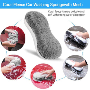 9 Pcs Car Wash Cleaning Kit Include 3 Microfiber Towels, 3 Applicator Pads, Wash Sponge, Wash Glove, Wheel Brush for Car,Bike Home