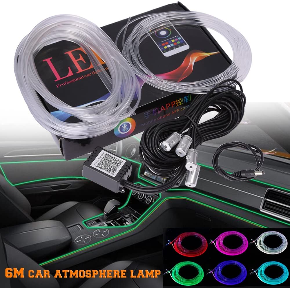 Car Oxygen - Car LED Interior Strip Light, 16 Million Colors 5 in 1 with 6 Meters Fiber Optic, Multicolor RGB Sound Active Automobile Atmosphere Ambient Lighting Kit - Wireless Bluetooth APP Control